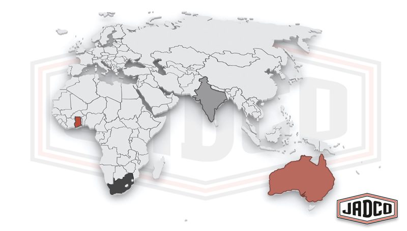 JADCO sales territories in Africa, Asia, Australia and Europe